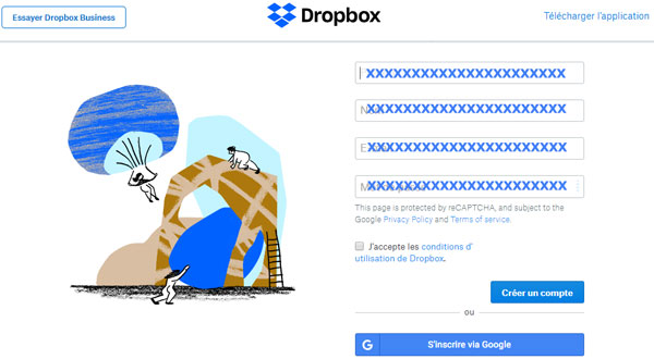 Créer un compte dropbox