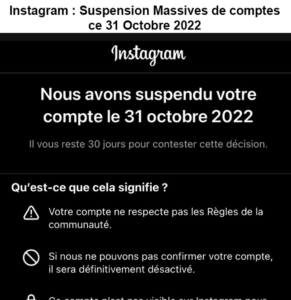 Instagram : Suspension Massives de comptes ce 31 Octobre 2022 