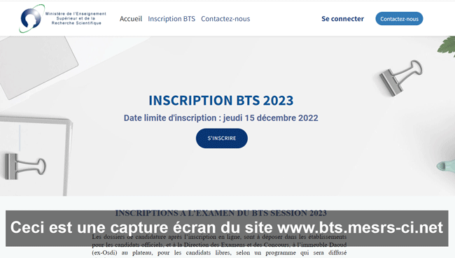 s'inscrire en ligne au BTS 2023 sur bts.mesrs-ci.net